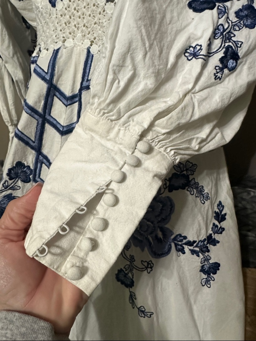 ASOS White & Blue Floral Embroidered Maxi Dress Preloved Size 4 Boho - Picture 5 of 9